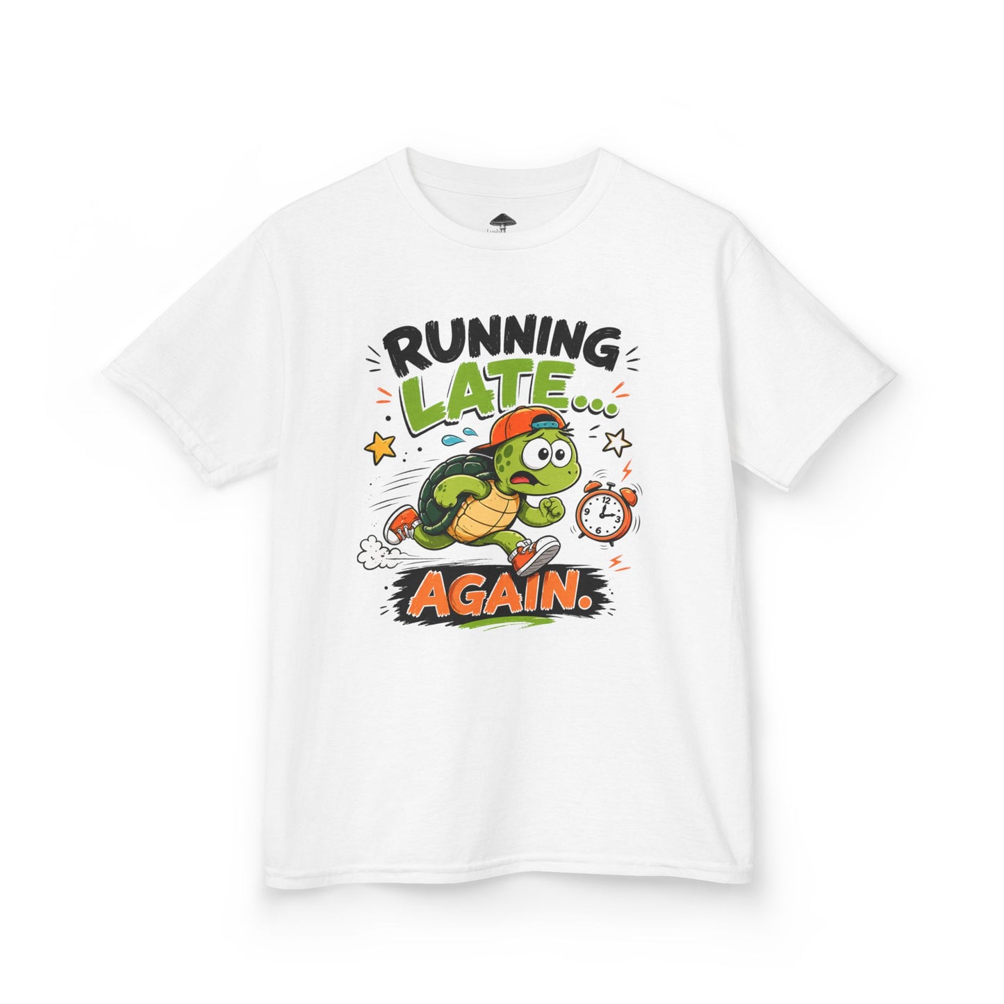 Kids Tee - "Running Late Again" Cute Turtle Graphic Shirt