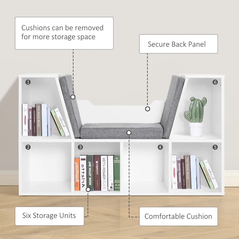 Bookcase Storage Shelf with Cushioned Reading Seat