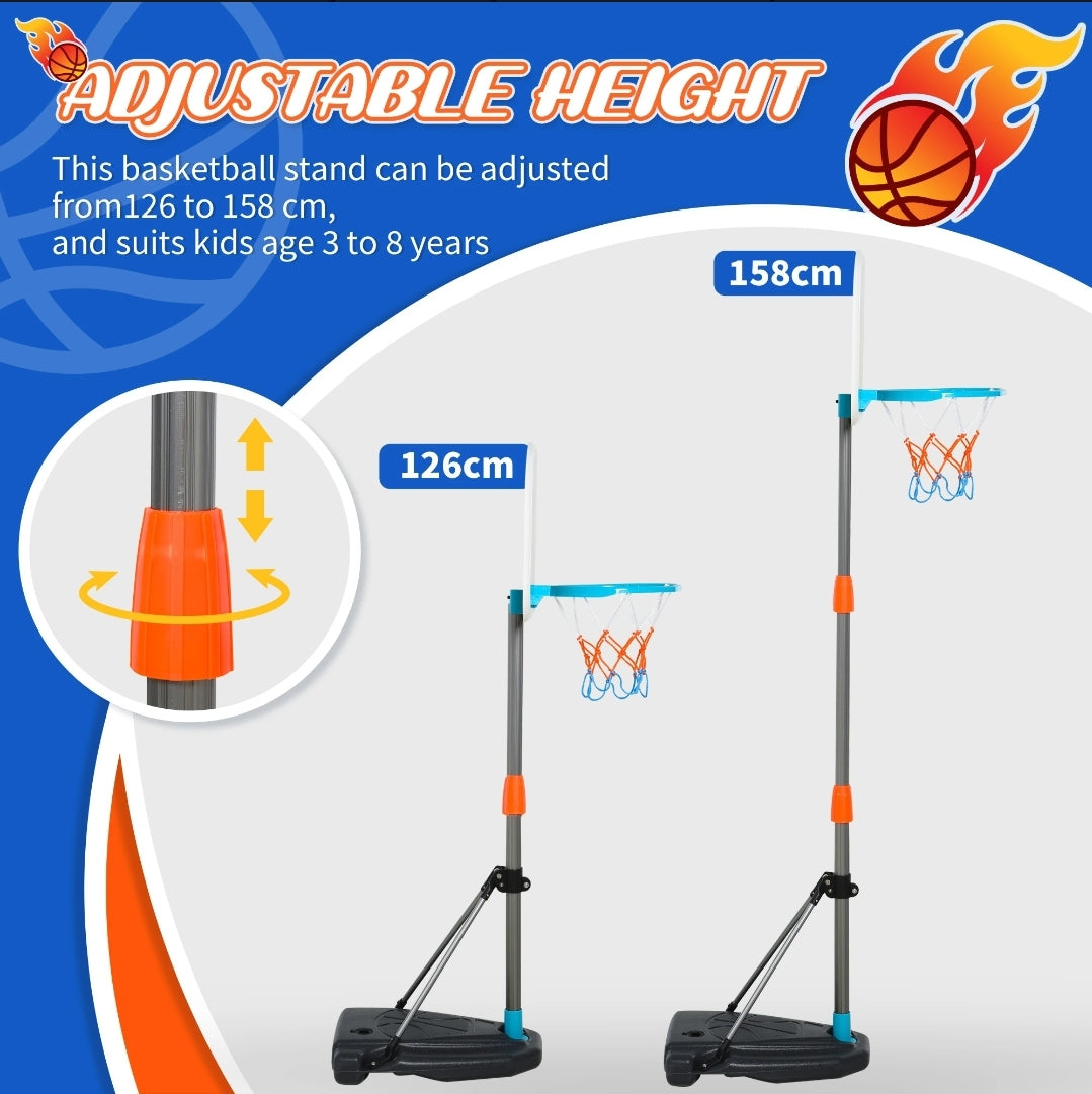 HOMCOM Kids Height Adjustable Aluminium Basketball Hoop Stand w/ Ball