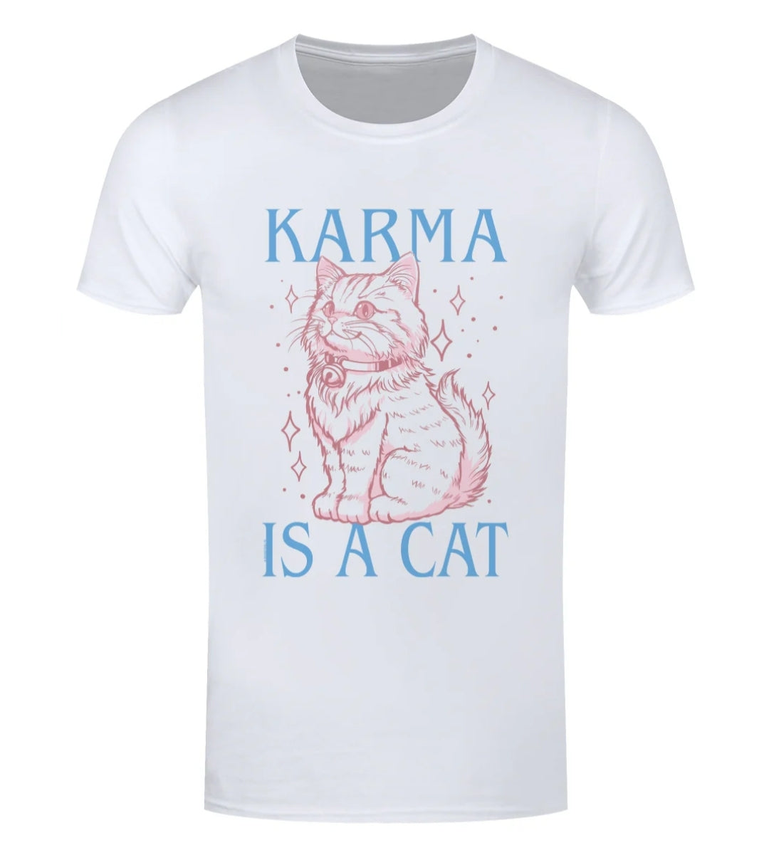 Karma Is A Cat White Men's T-Shirt