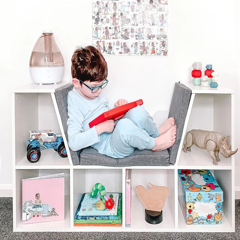 Bookcase Storage Shelf with Cushioned Reading Seat