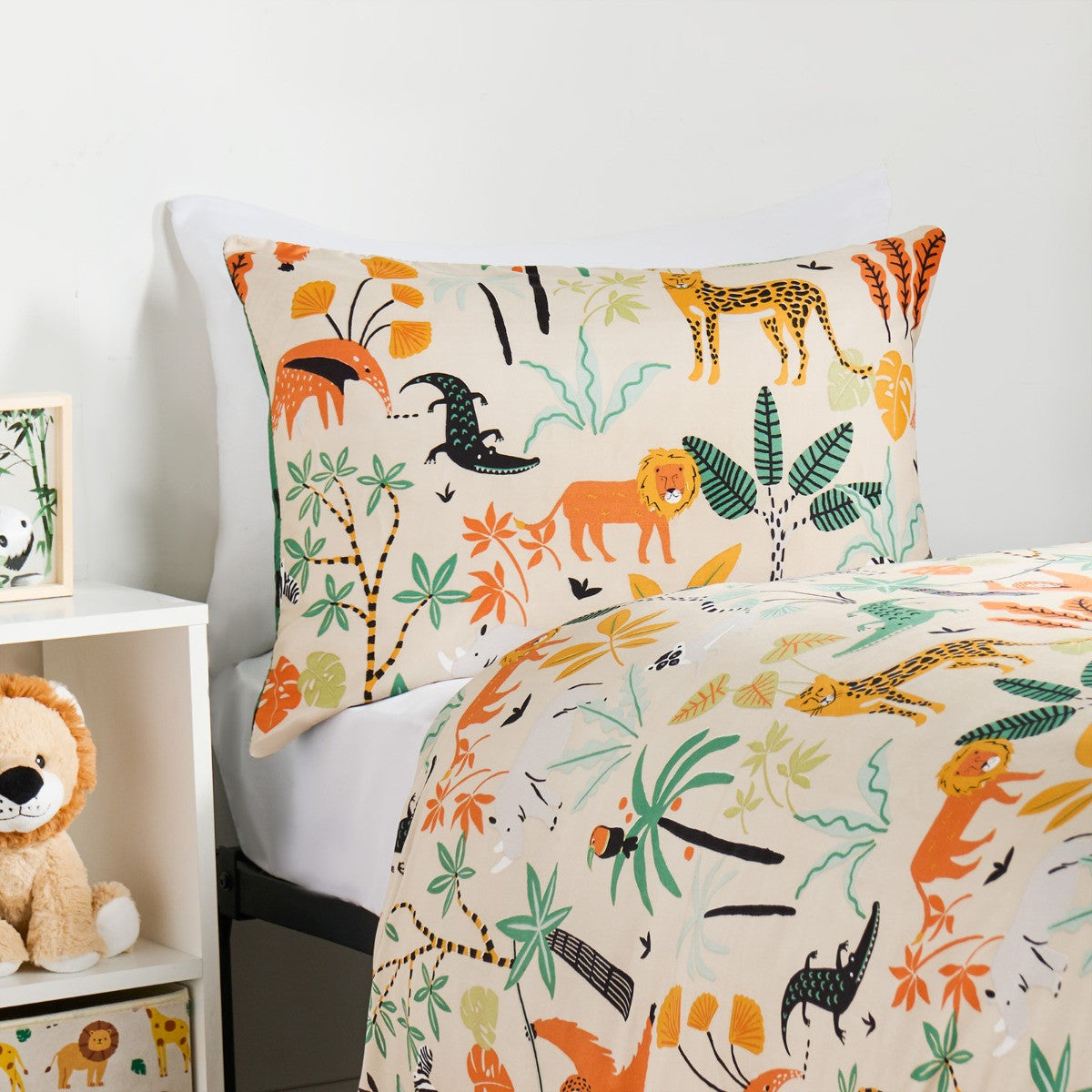 Kids Safari Print Reversible Duvet Cover Set - Natural/Green