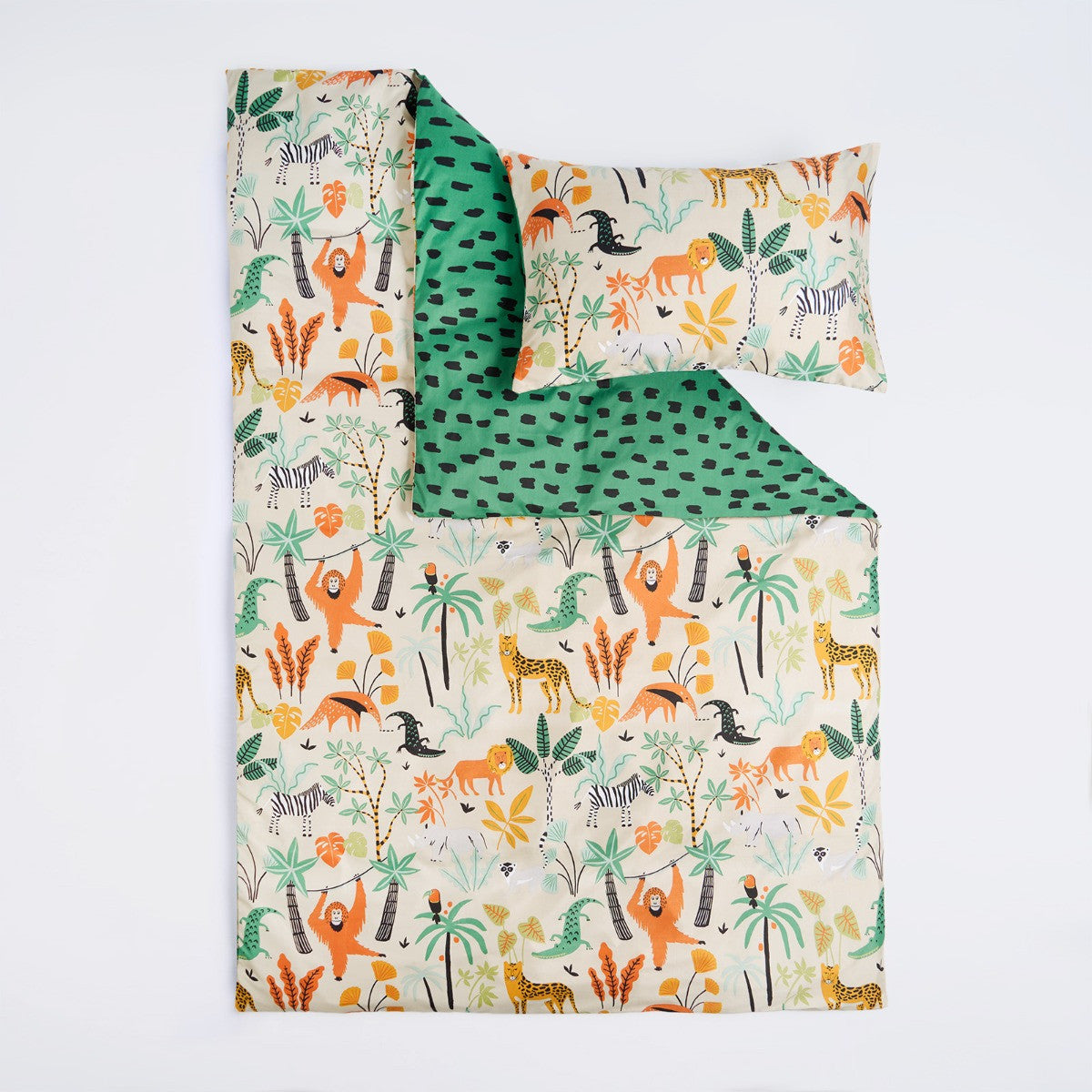 Kids Safari Print Reversible Duvet Cover Set - Natural/Green