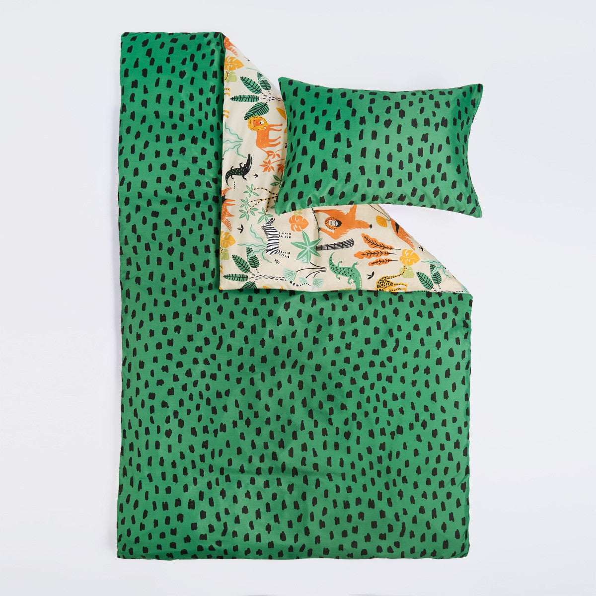 Kids Safari Print Reversible Duvet Cover Set - Natural/Green