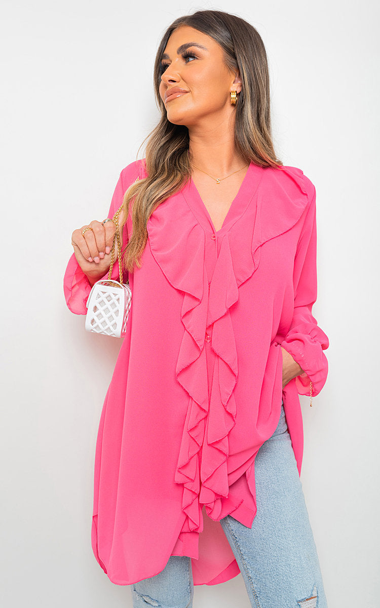 Oversized Ruffle Long Sleeve Tops