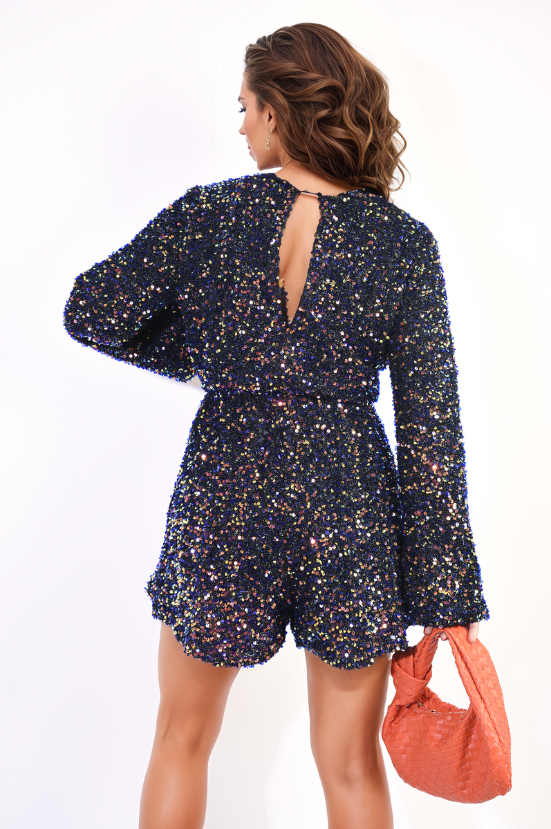 V Neck Sequin Playsuit