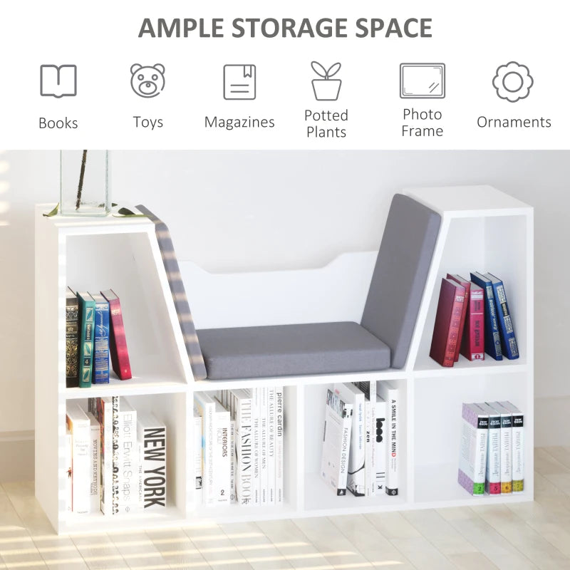 Bookcase Storage Shelf with Cushioned Reading Seat