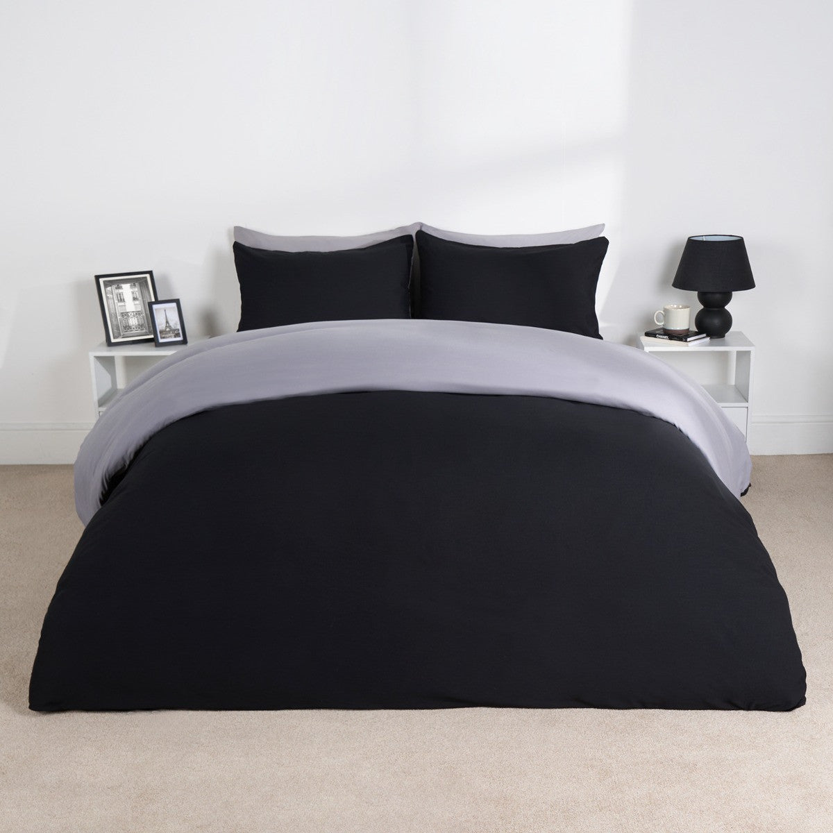 Reversible Duvet Cover Set - Black/Grey
