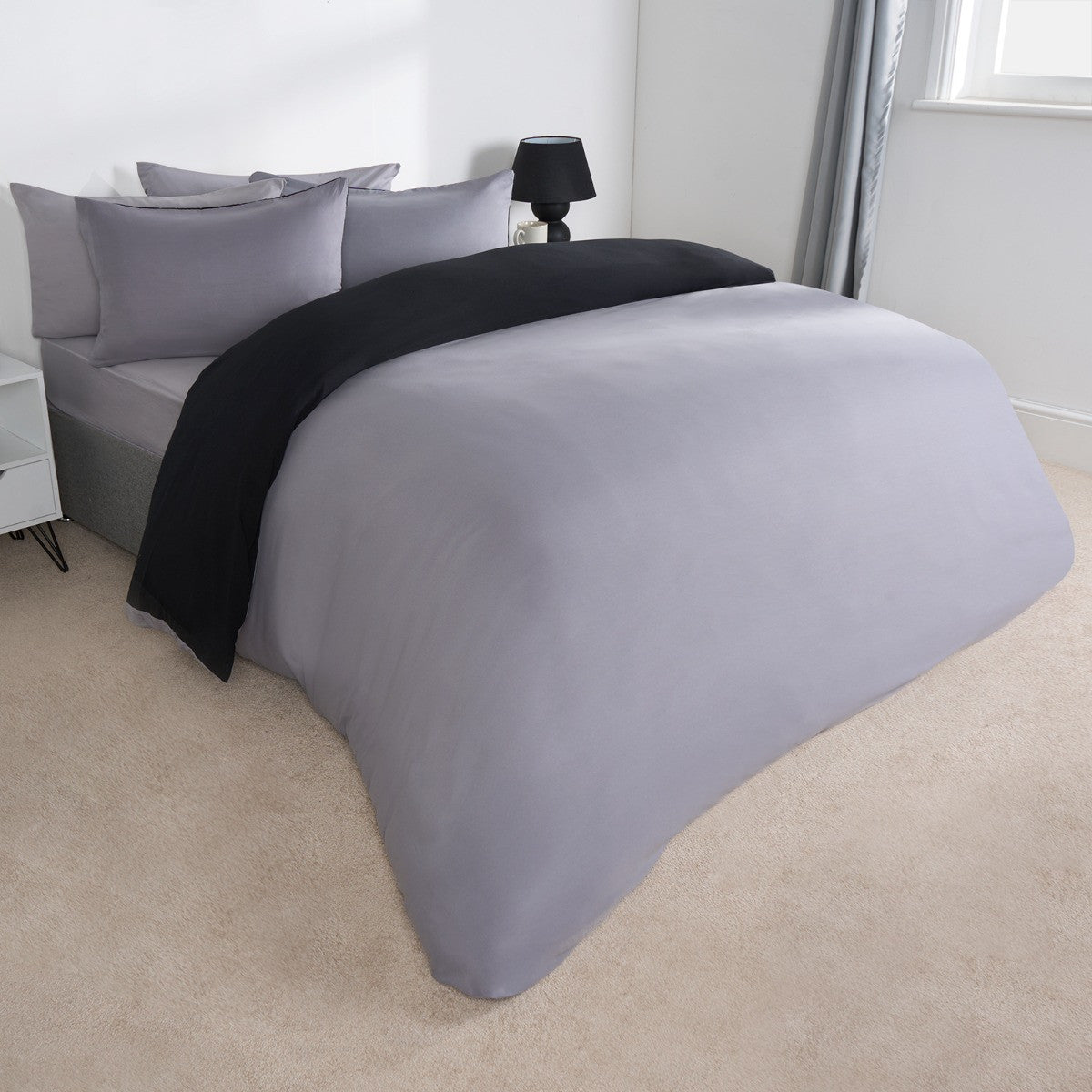 Reversible Duvet Cover Set - Black/Grey