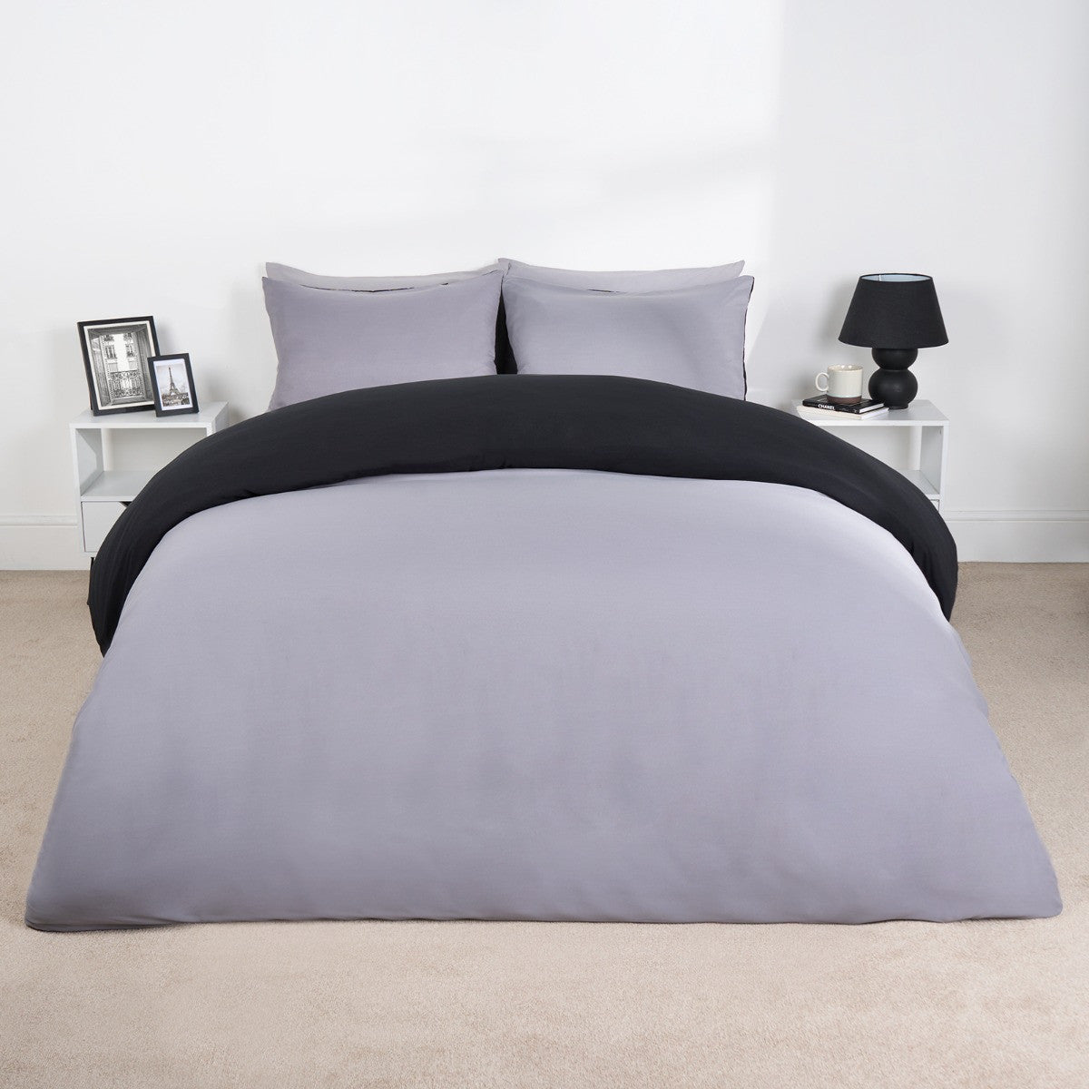 Reversible Duvet Cover Set - Black/Grey