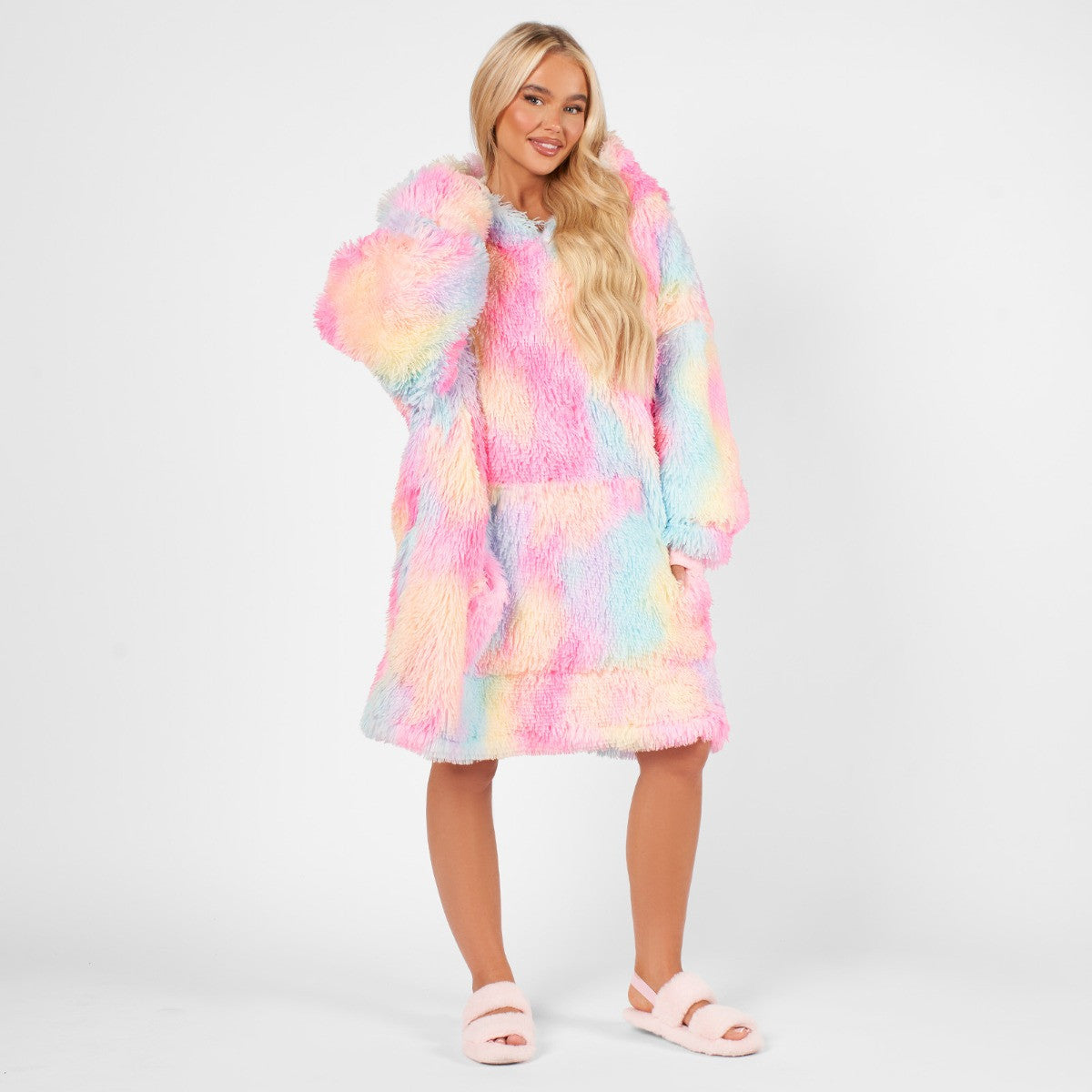 Fluffy Tie Dye Hoodie Blanket, Adults - Multi