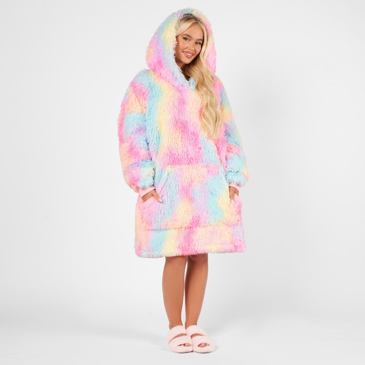 Fluffy Tie Dye Hoodie Blanket, Adults - Multi