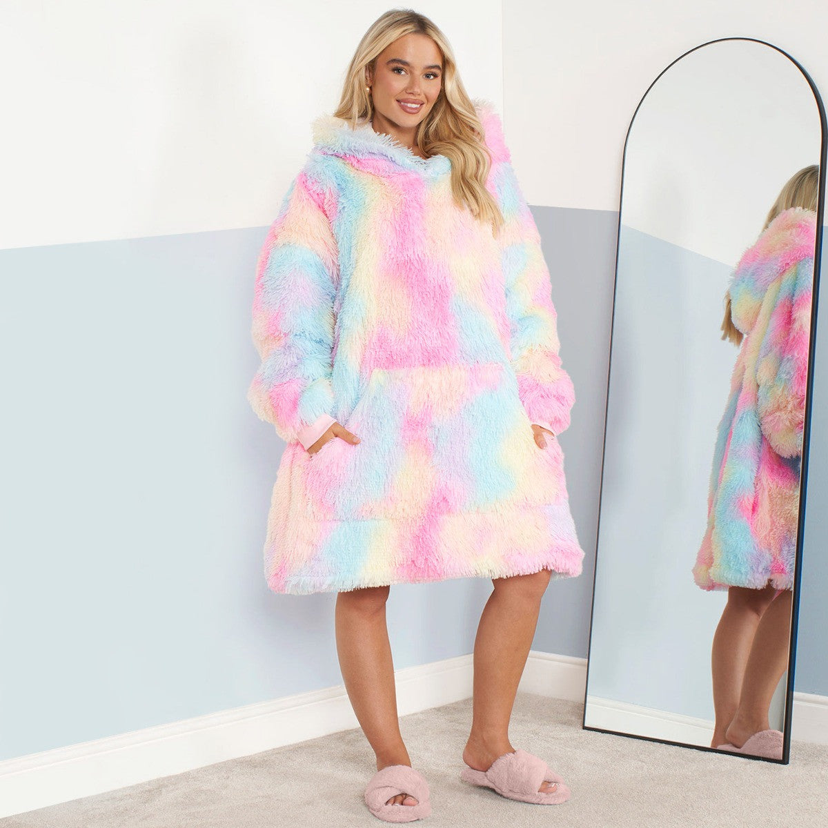 Fluffy Tie Dye Hoodie Blanket, Adults - Multi