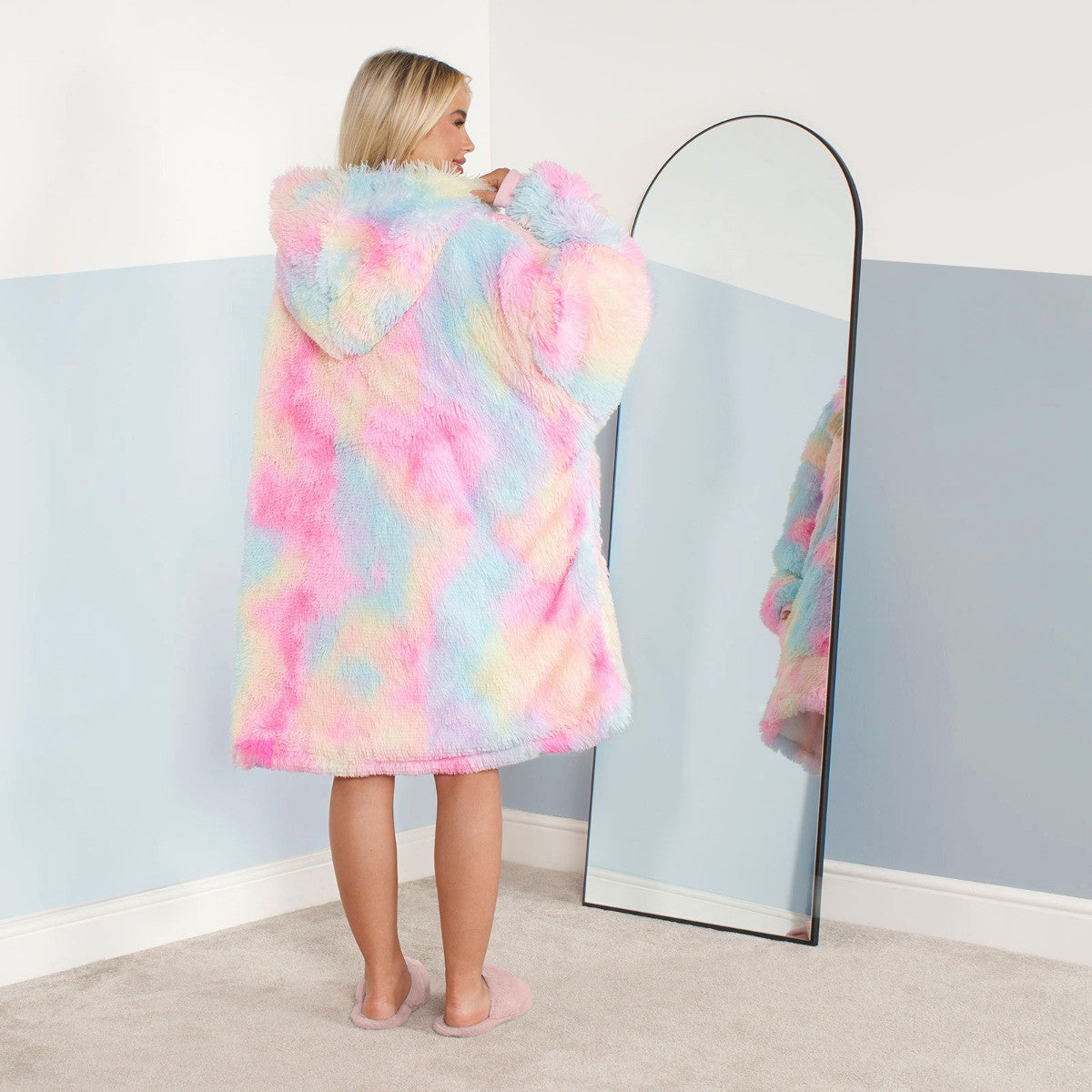 Fluffy Tie Dye Hoodie Blanket, Adults - Multi