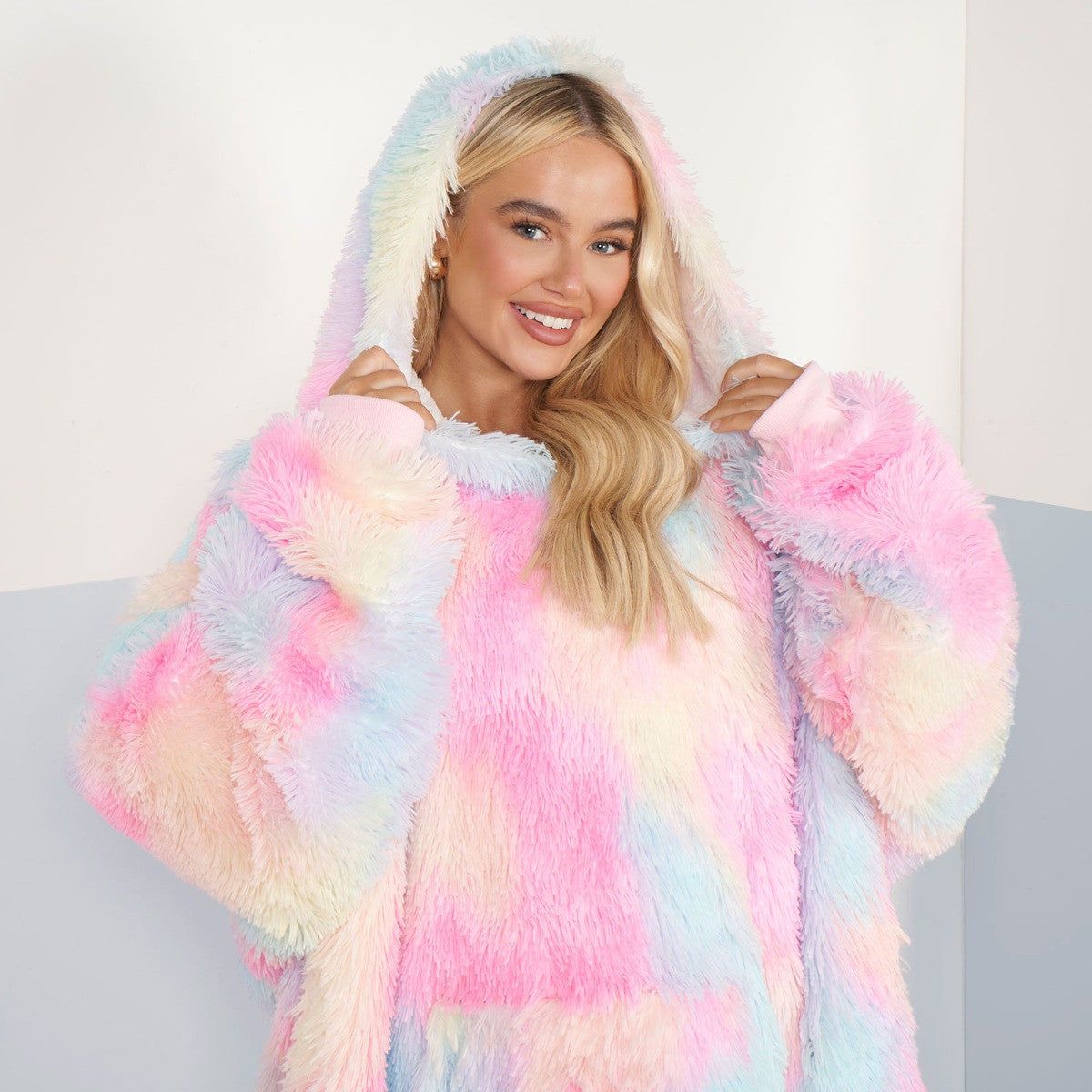 Fluffy Tie Dye Hoodie Blanket, Adults - Multi