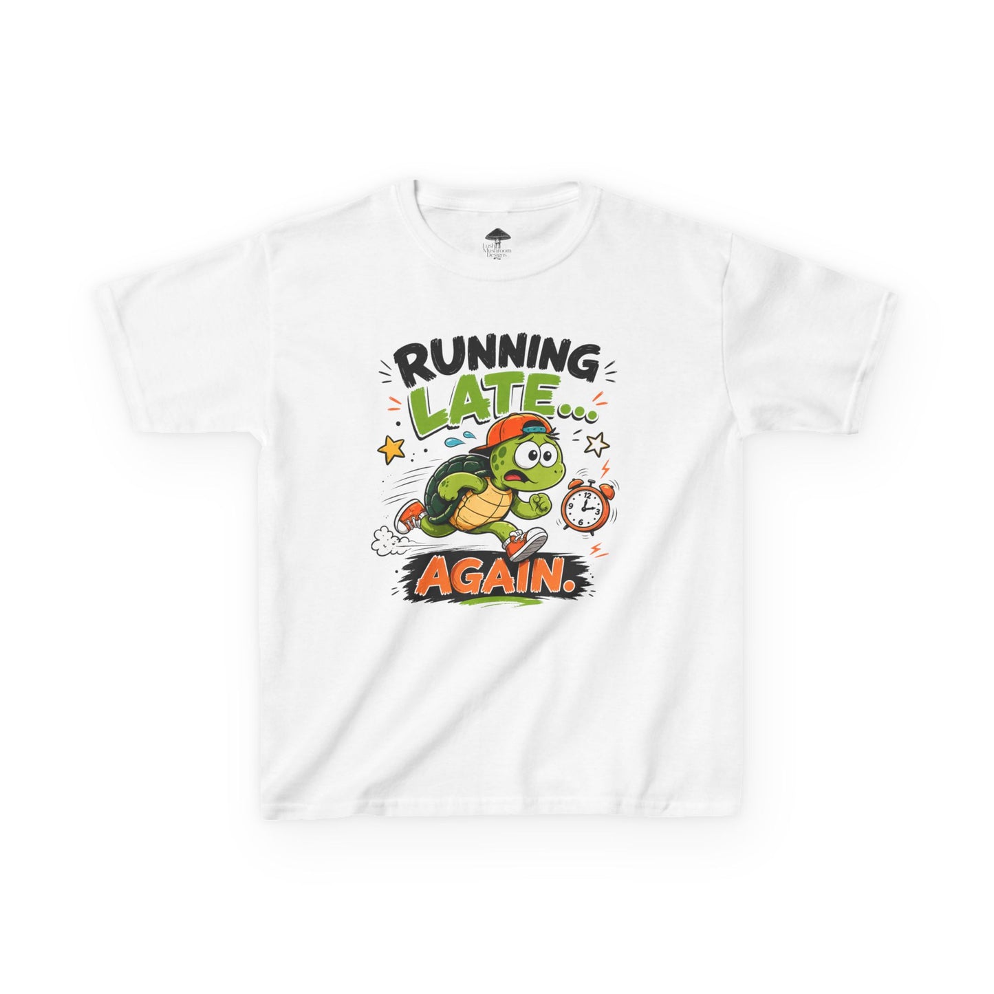 Kids Tee - "Running Late Again" Cute Turtle Graphic Shirt