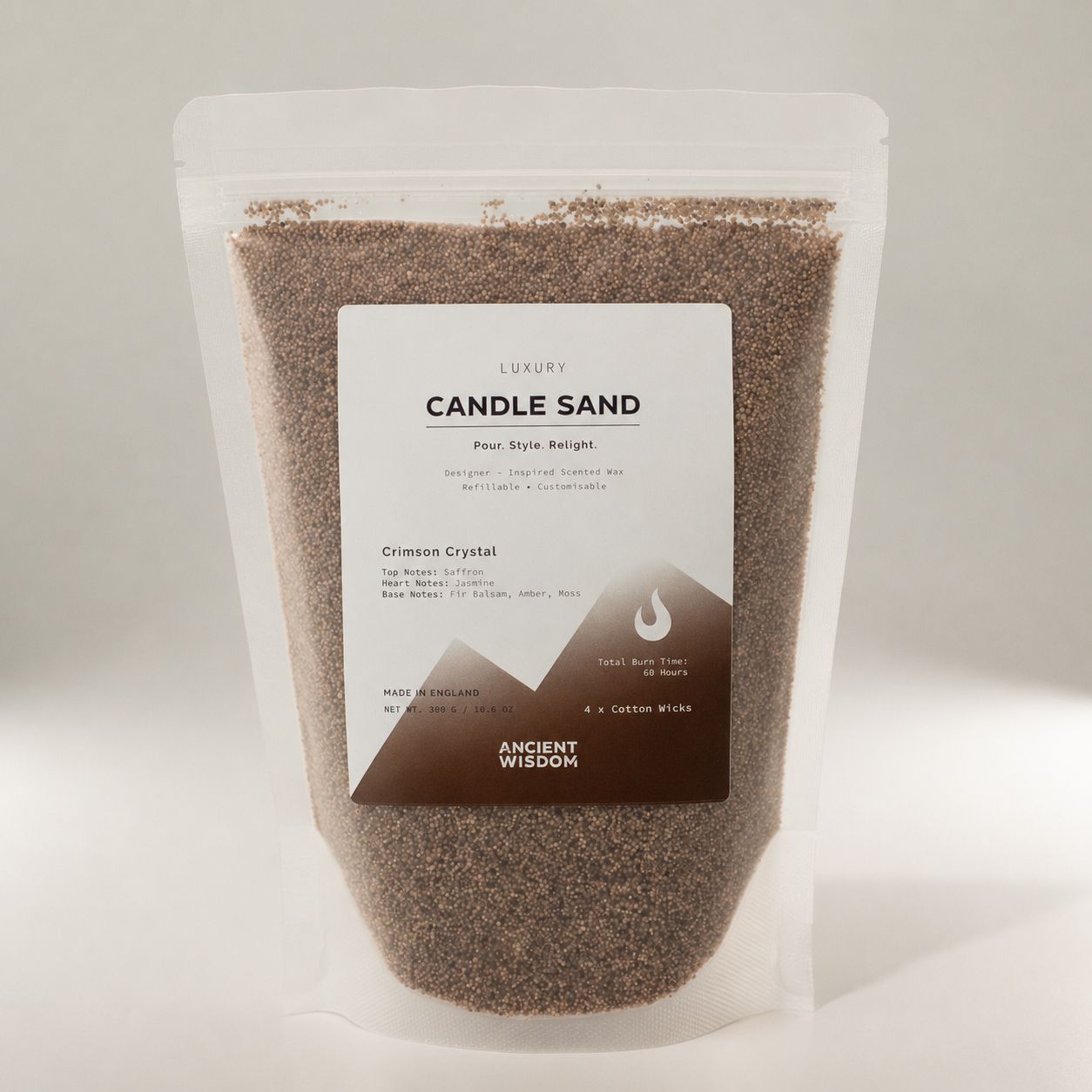 Fragranced Candle Sand - Mocha Brown - Crimson Crystal - 300g