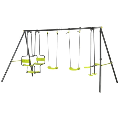 Outsunny Metal Garden Swing Set with Double Swings, Glider, Swing Seats - Green