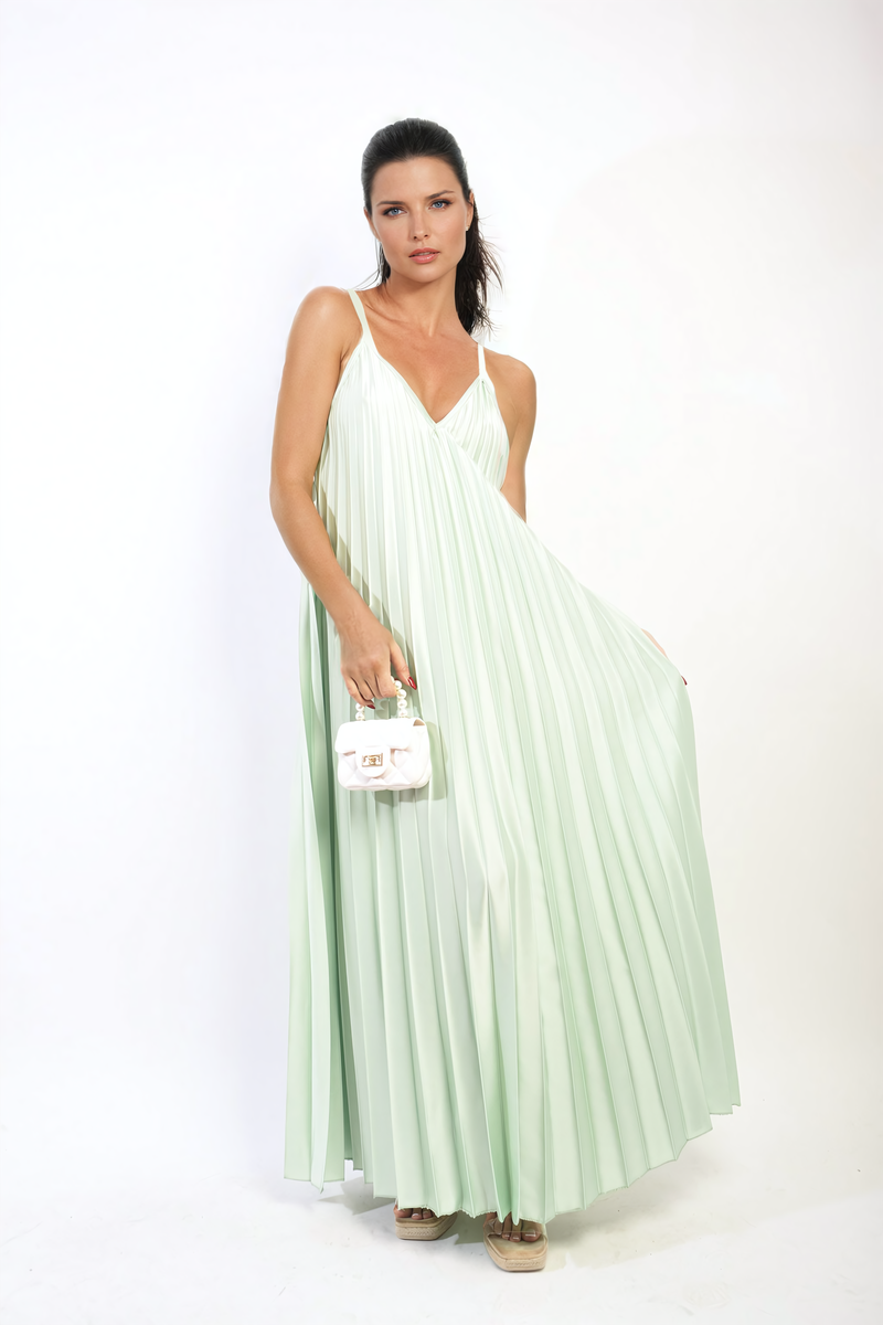 Pleated Strappy Maxi Dress