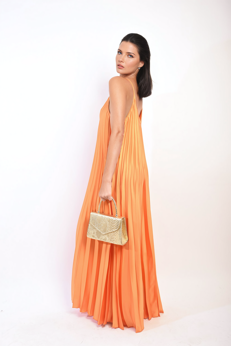 Pleated Strappy Maxi Dress