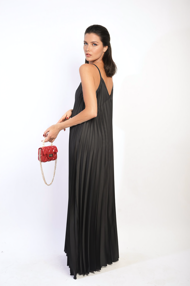 Pleated Strappy Maxi Dress