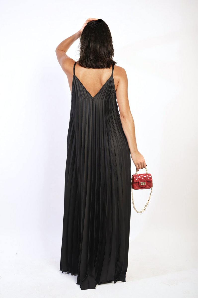 Pleated Strappy Maxi Dress