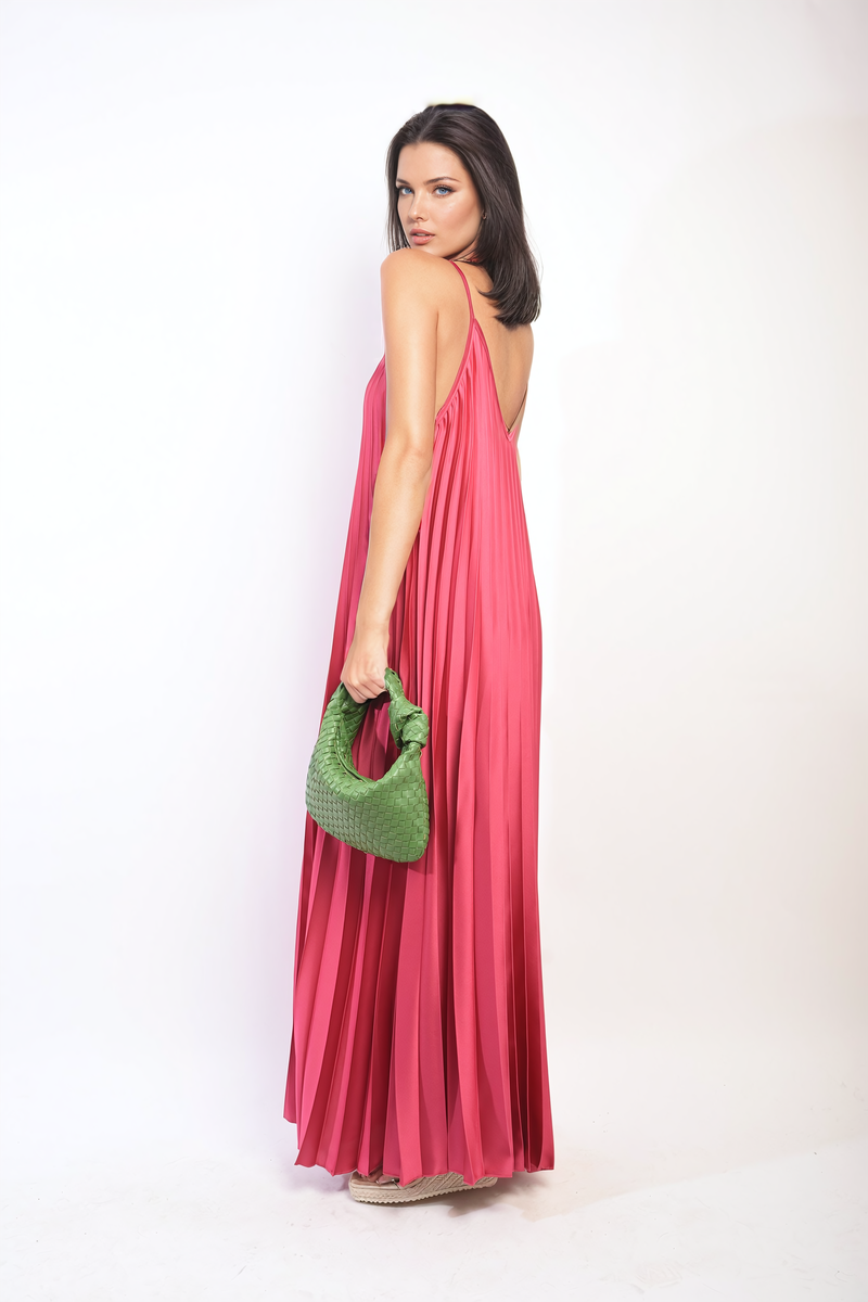 Pleated Strappy Maxi Dress