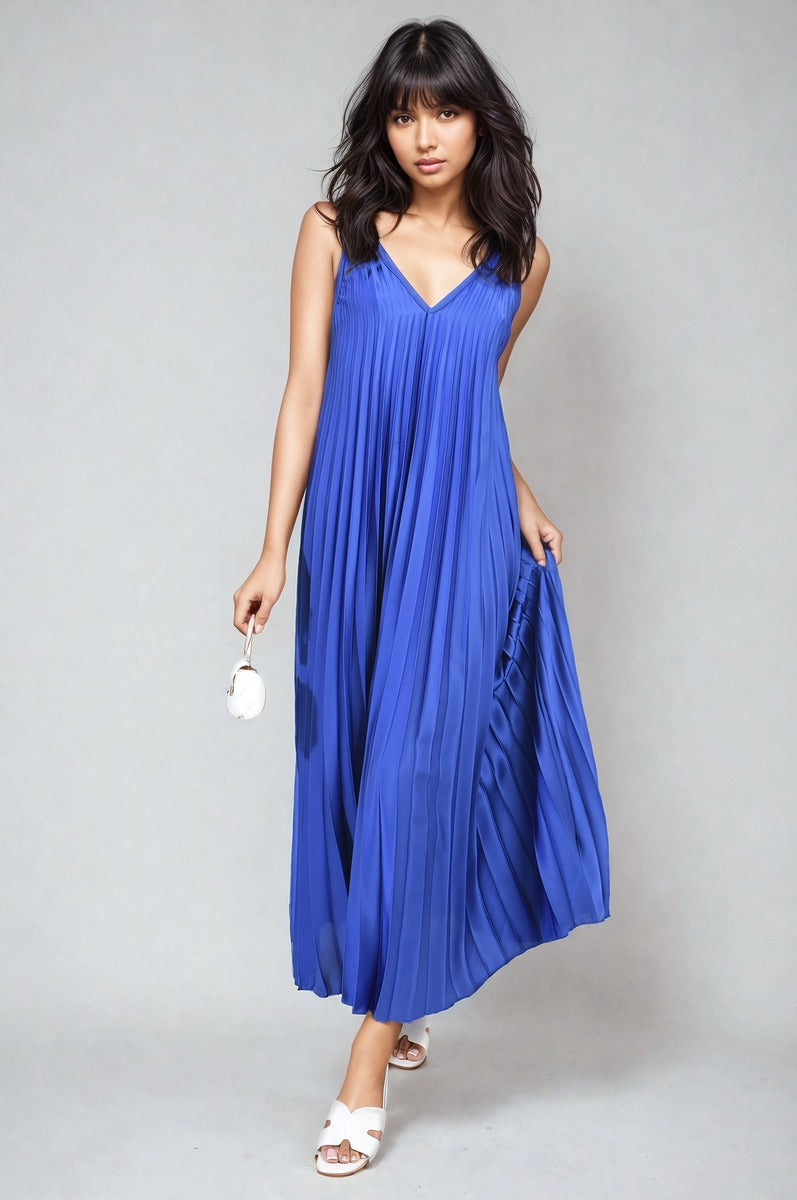 Pleated Strappy Maxi Dress