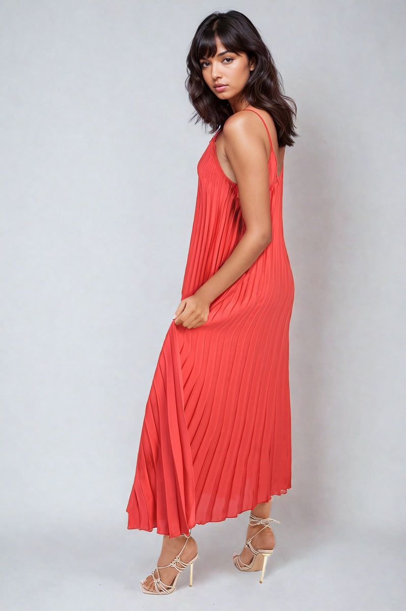 Pleated Strappy Maxi Dress