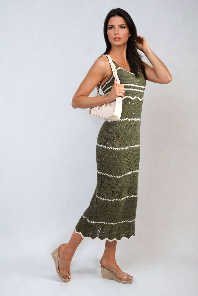 Strappy Long Knitted Stripe Cami Dress