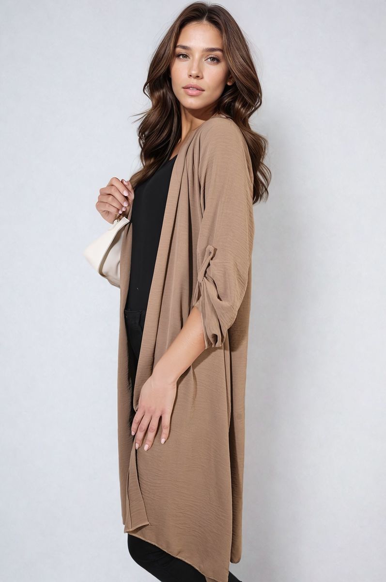 Open Front Knitted Long Cardigan