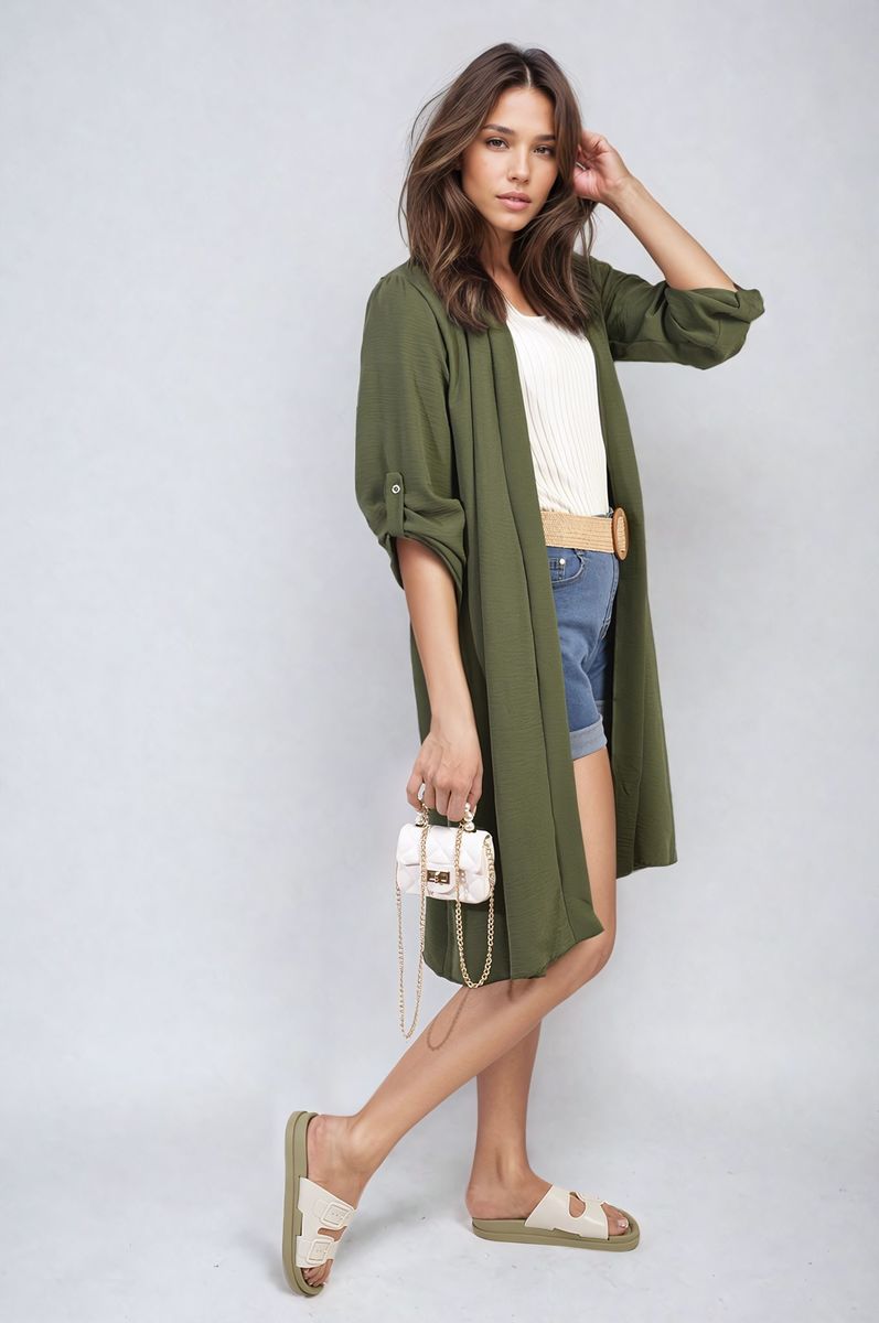 Open Front Knitted Long Cardigan