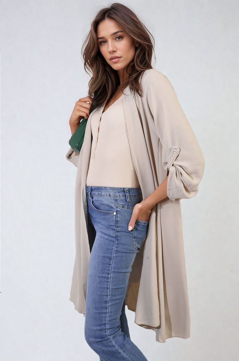 Open Front Knitted Long Cardigan