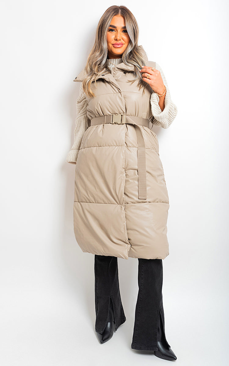 Belted Long Puffer Gilet