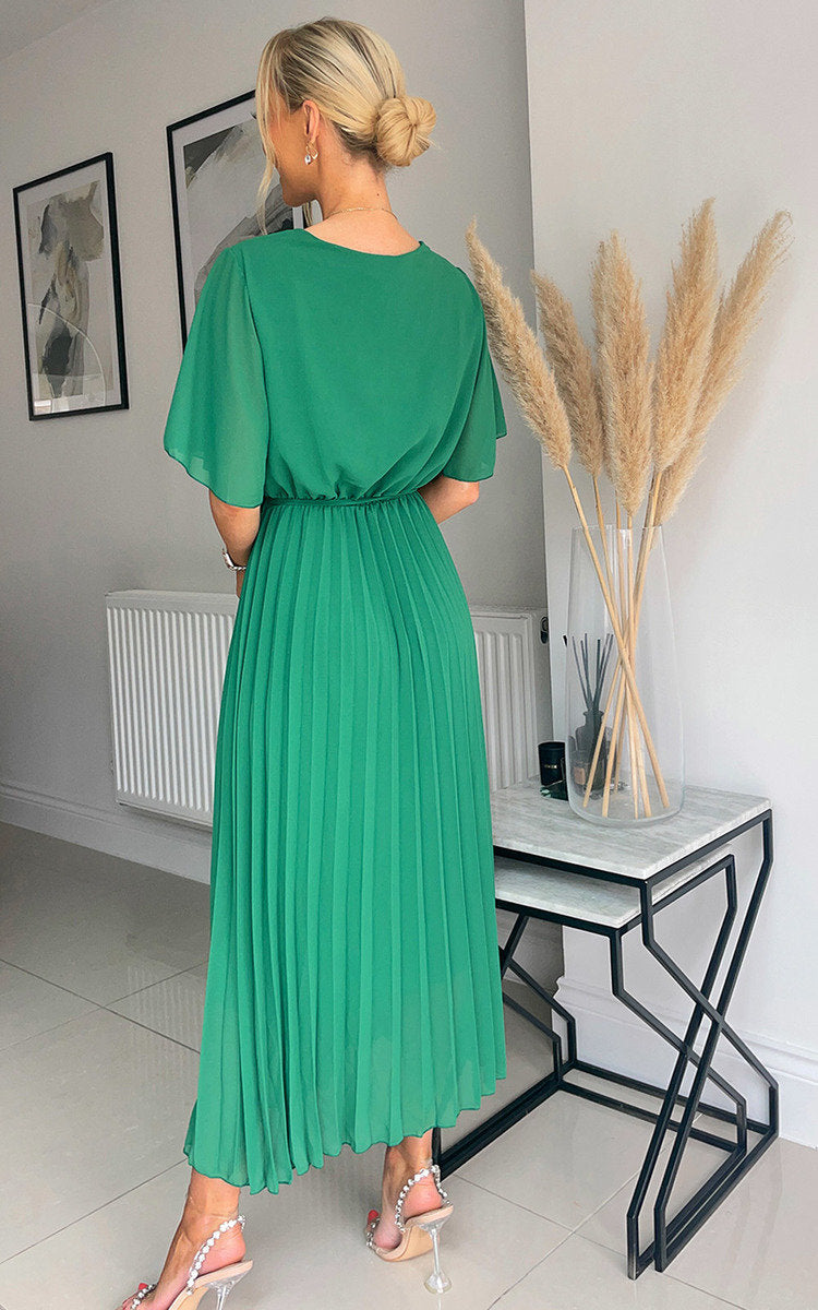 Pleated Wrap Front  Maxi Dress