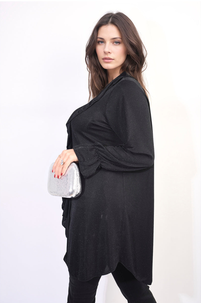 Oversized Satin Ruffle Shirt Dress