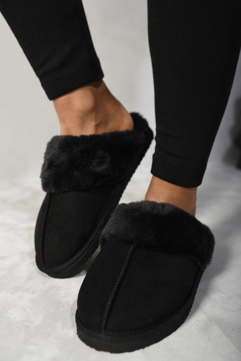 Fuzzy Faux Fur Lined Slip-On Slippers