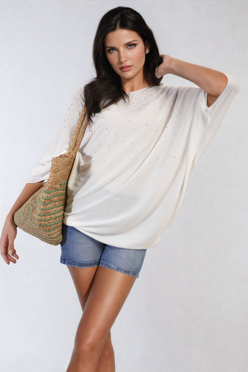 Round Neck Studded Oversized Top