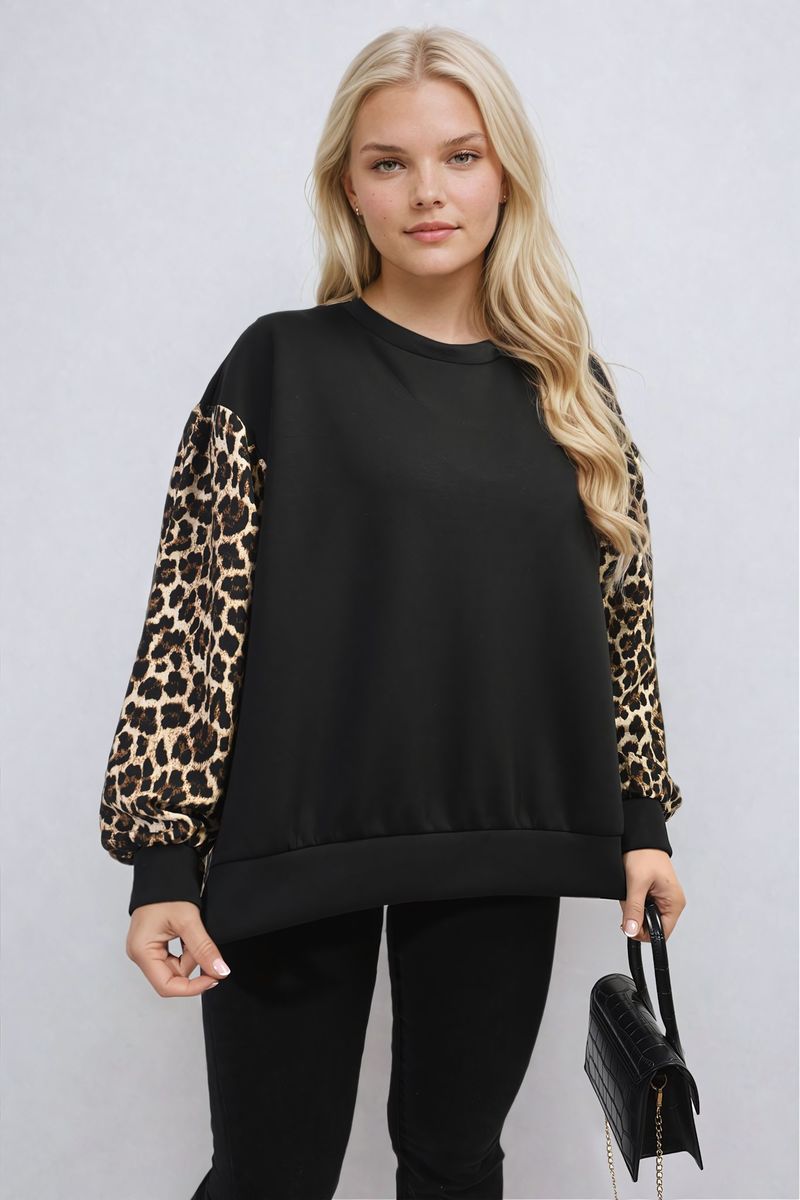 Leopard Print Long Sleeve Knitted Jumper