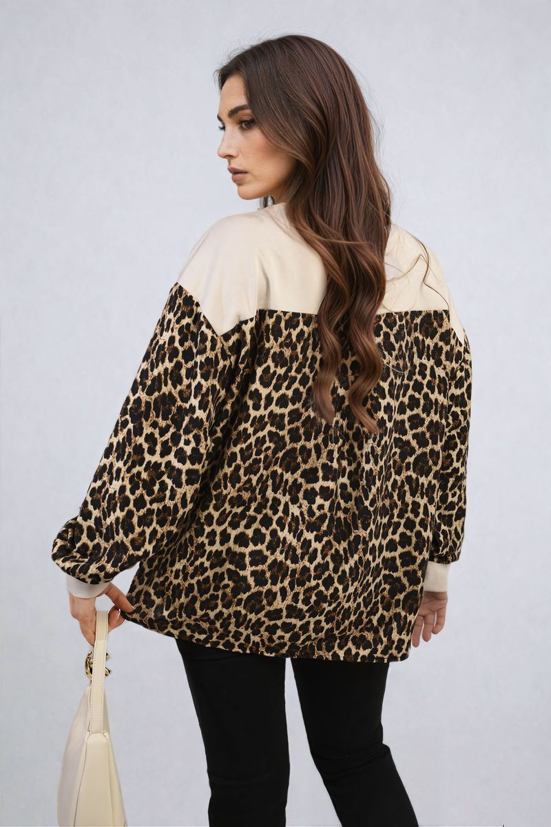 Leopard Print Long Sleeve Knitted Jumper