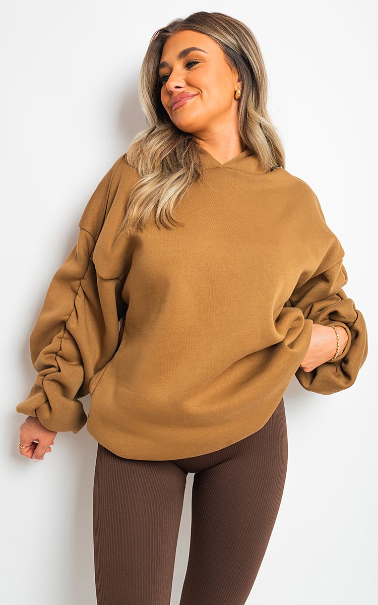 Fall Winter Oversized Ruched Sleeves Hoodie