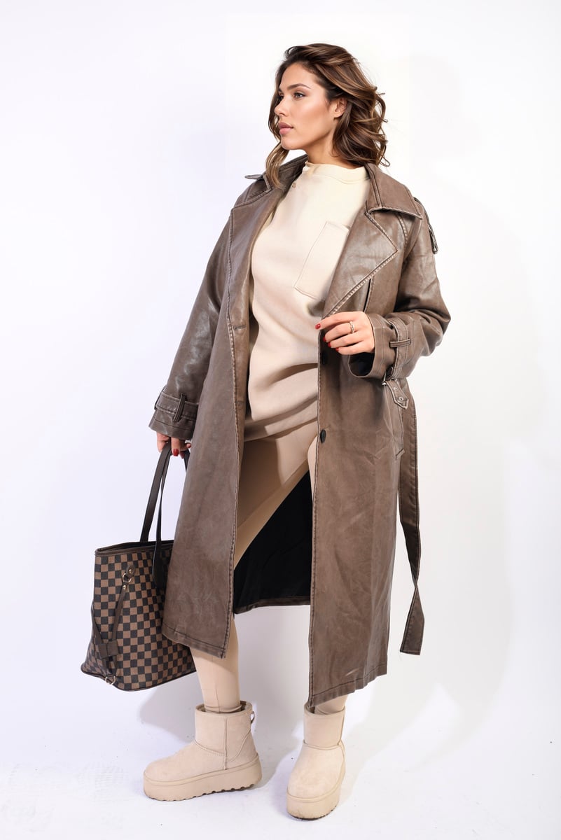 Lapel Neck Belted Trench Coat Jacket