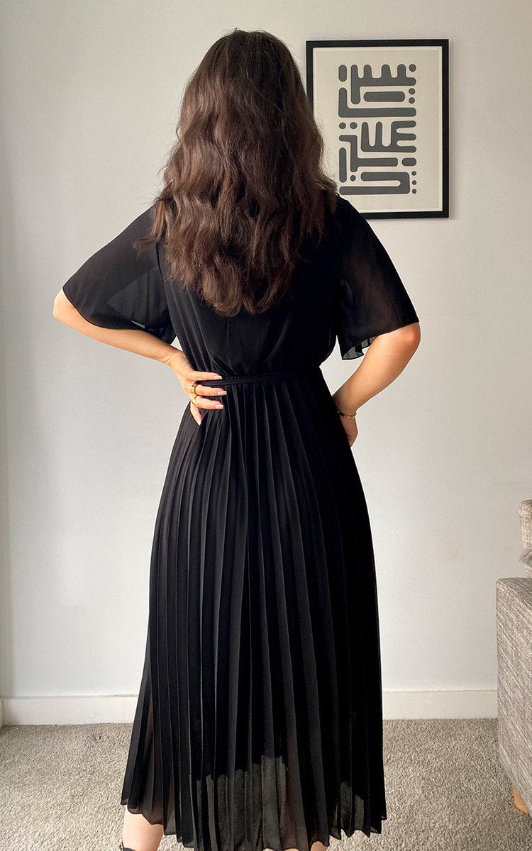 Pleated Wrap Front  Maxi Dress