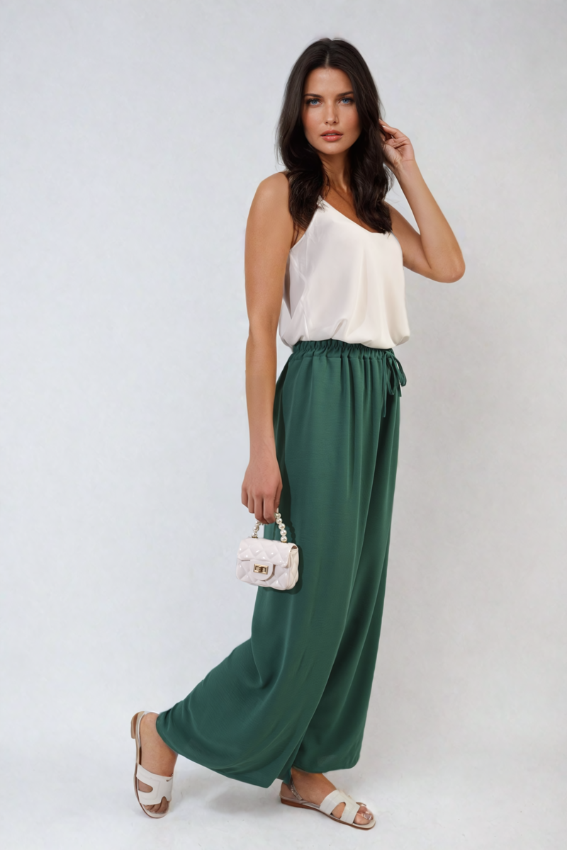 Drawstring Waist Wide Leg Trousers