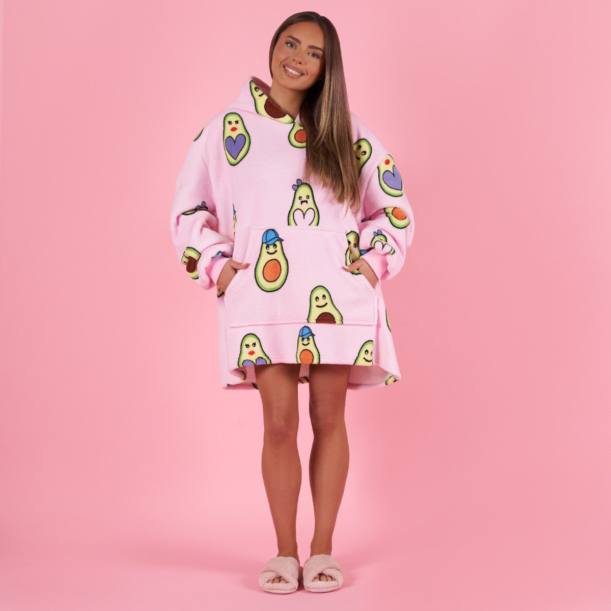 Avocado Print Hoodie Blanket, Petite - Blush