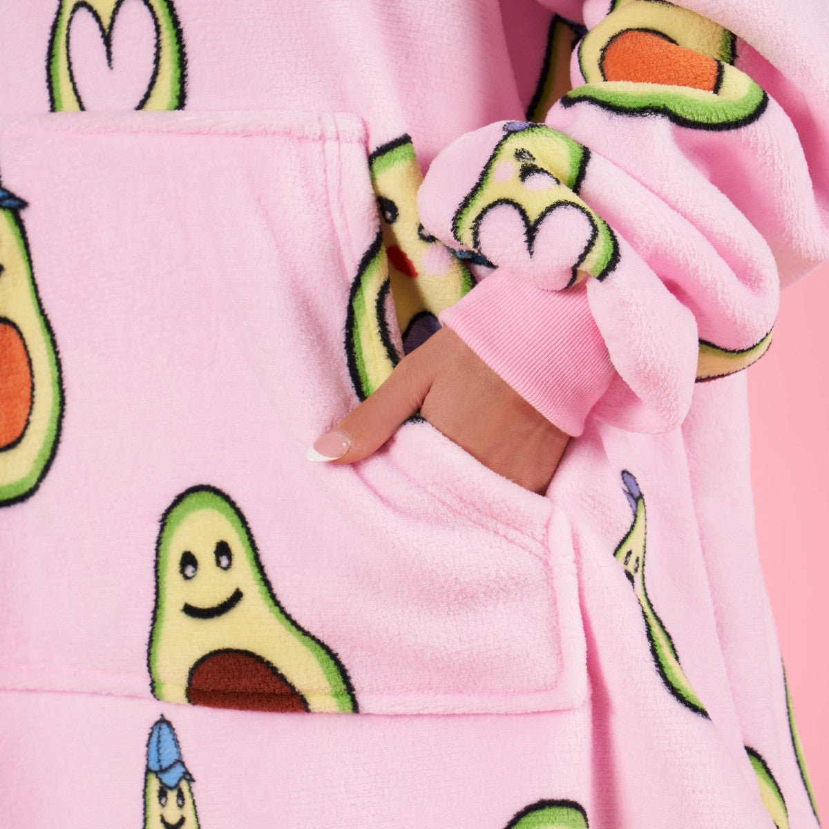 Avocado Print Hoodie Blanket, Petite - Blush