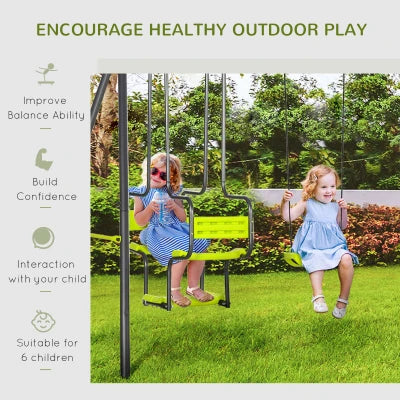 Outsunny Metal Garden Swing Set with Double Swings, Glider, Swing Seats - Green