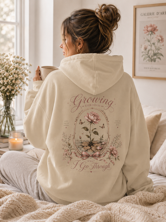 Growing Through What I Go Through Hoodie - Mental Health Rose Comfort Hoodie