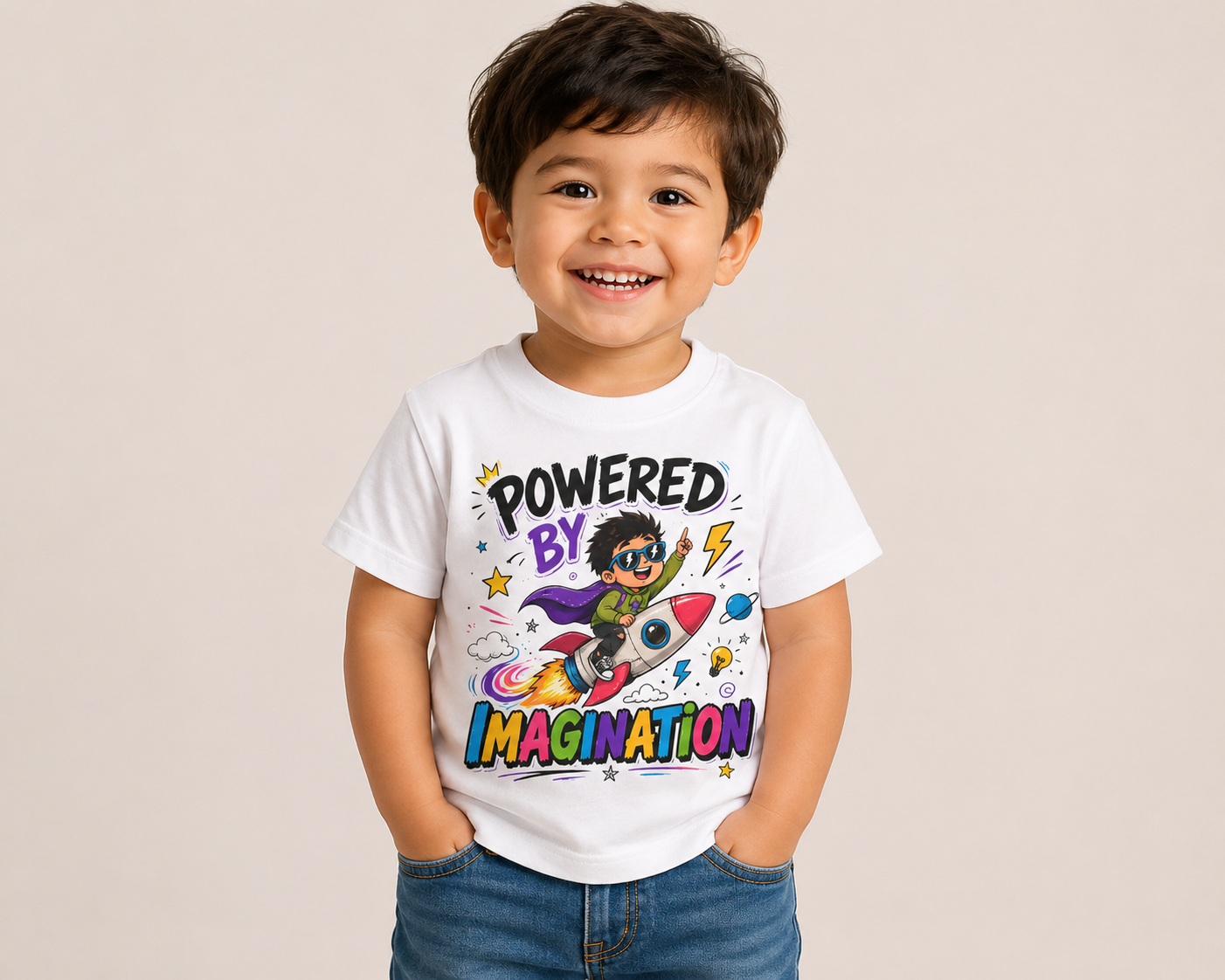 Powered by Imagination Toddler T-Shirt - Rocket Kid Graphic Tee
