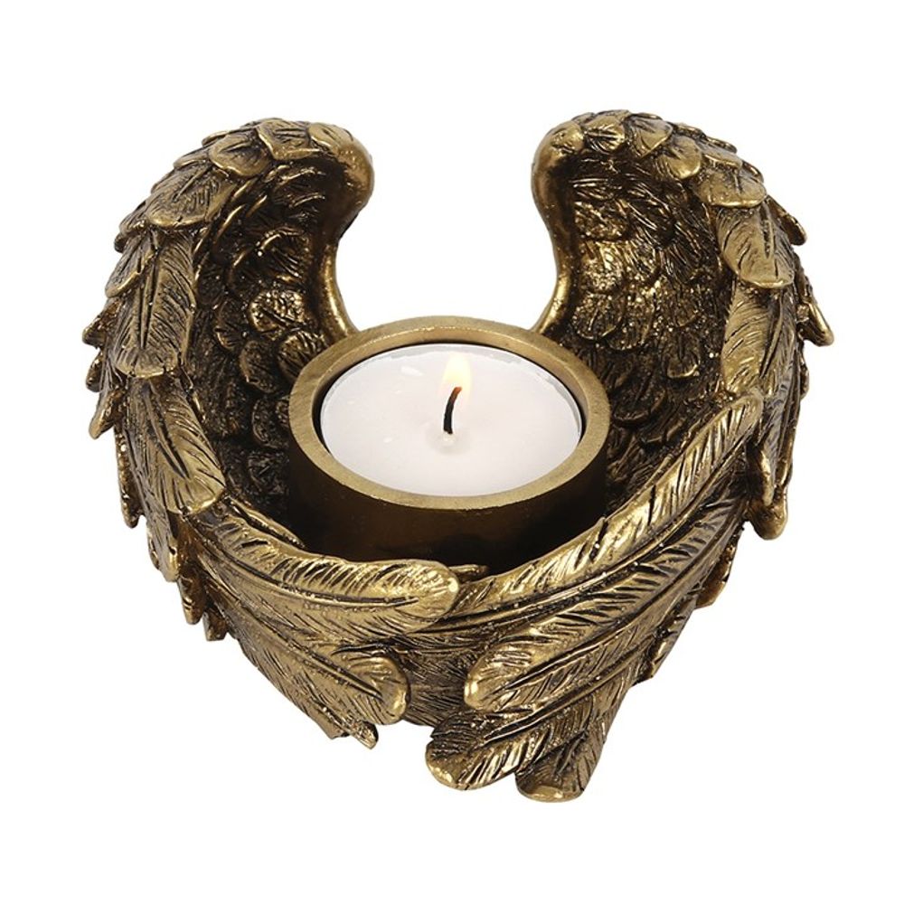 Antique Gold Angel Wing Tealight Candle Holder